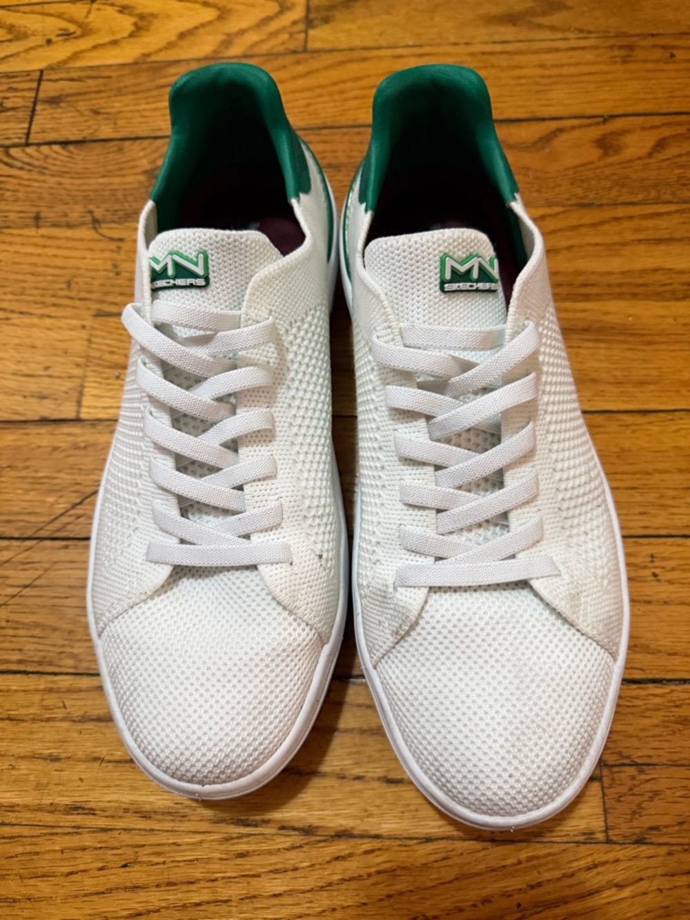 Mark Nason Skechers White Knit Sneakers with Green Heel Accents Women 9 - Picture 2 of 6